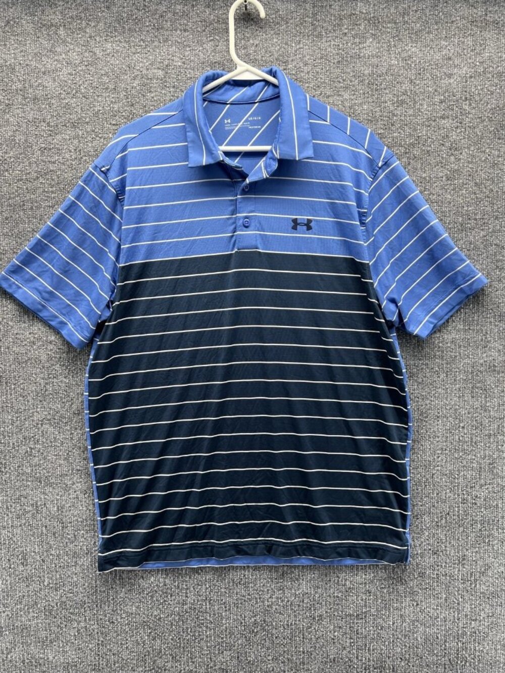 Under Armour HeatGear Polo Shirt Men Large Blue Striped Golf Performance Stretch